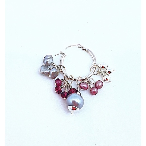 Sterling Changeable Charm Hoop Set With 5 Pairs of Charms, Pearls, Gemstones, - Picture 3 of 6